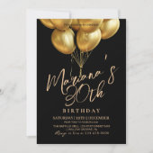 Black and Gold Balloon 30th Birthday Party 招待状 (正面)