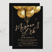 Black and Gold Balloon 30th Birthday Party 招待状 (正面/裏面)