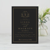Black and gold botanical crest monogram wedding 招待状 (スタンド正面)