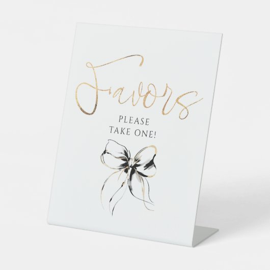 Black and Gold Bow Bridal Shower Favors 台座サイン (正面)