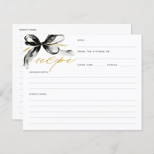 Black and Gold Bow Bridal Shower Recipe Card (正面/裏面)