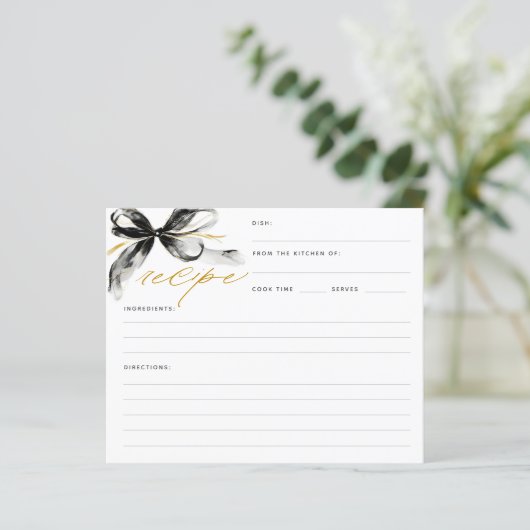 Black and Gold Bow Bridal Shower Recipe Card (スタンド正面)