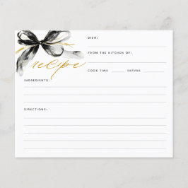 Black and Gold Bow Bridal Shower Recipe Card