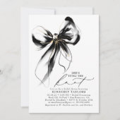 Black and Gold Bow Elegant Whimsical Bridal Shower 招待状 (正面)