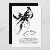 Black and Gold Bow Elegant Whimsical Bridal Shower 招待状 (正面/裏面)