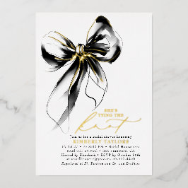 Black and Gold Bow Elegant Whimsical Bridal Shower 箔招待状