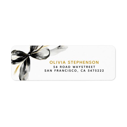 Black and Gold Bow Modern Whimsical ラベル (正面)