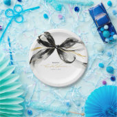 Black and Gold Bow Sophisticated Bridal Shower ペーパープレート (パーティー)