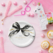 Black and Gold Bow Sophisticated Bridal Shower ペーパープレート (パーティー)