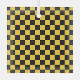 Black and gold checkerboard pattern ガラスオーナメント