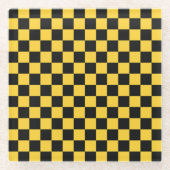 Black and gold checkerboard pattern ガラスコースター (正面)