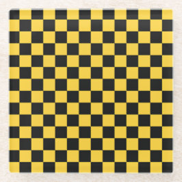 Black and gold checkerboard pattern ガラスコースター