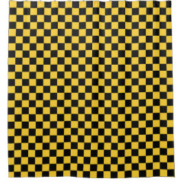 Black and gold checkerboard pattern シャワーカーテン