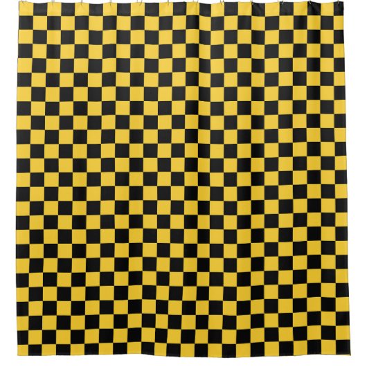 Black and gold checkerboard pattern シャワーカーテン (正面)