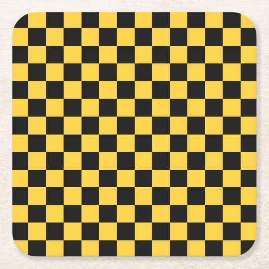 Black and gold checkerboard pattern スクエアペーパーコースター (正面)