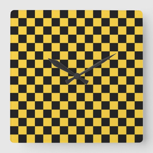 Black and gold checkerboard pattern スクエア壁時計 (正面)