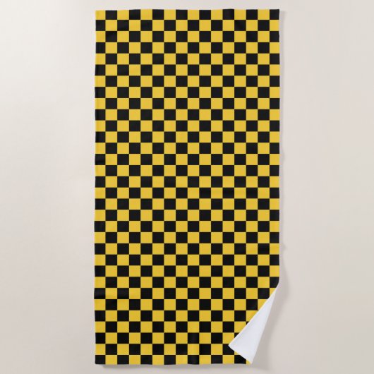 Black and gold checkerboard pattern ビーチタオル (正面)