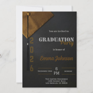 Black and Gold Class of 2026 Graduation invitation 招待状