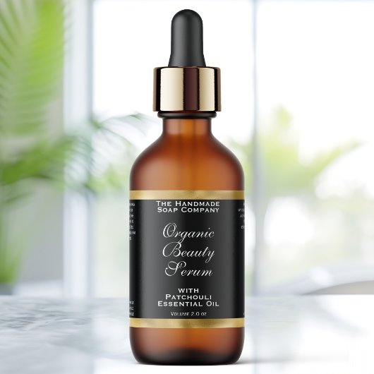 Black and Gold Cosmetics Dropper Bottle Label ラベル