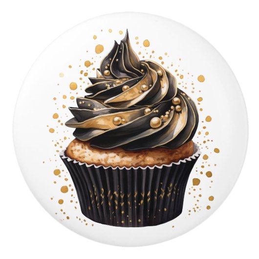 Black and Gold Cupcakes Ceramic Knobs セラミックノブ (正面)
