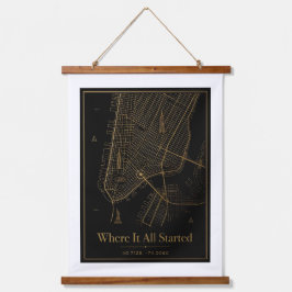 Black and Gold Custom City Map Hanging Canvas Wall 吊り下げ型タペストリー