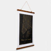 Black and Gold Custom City Map Hanging Canvas Wall 吊り下げ型タペストリー (傾斜あり)