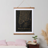 Black and Gold Custom City Map Hanging Canvas Wall 吊り下げ型タペストリー (寝室)
