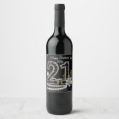 Black and Gold Diamond White Rose 21st Birthday ワインラベル (正面)