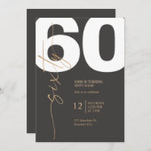 Black and Gold Elegant 60th Birthday 招待状 (正面/裏面)