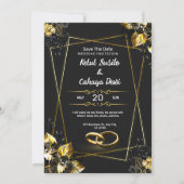 Black and Gold Elegant Wedding Invitation 招待状 (正面)