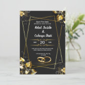 Black and Gold Elegant Wedding Invitation 招待状 (スタンド正面)