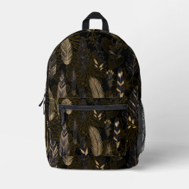 Black and Gold Feather Printed Backpack プリントバックパック