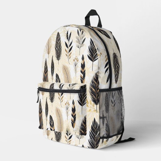 Black and Gold Feather Printed Backpack プリントバックパック (裏面右端)