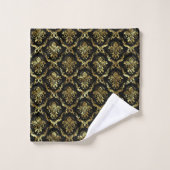 Black And Gold Floral Damasks Monogram バスタオルセット (ウォッシュタオル)