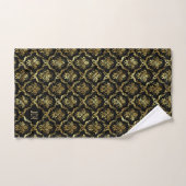 Black And Gold Floral Damasks Monogram バスタオルセット (ハンドタオル)