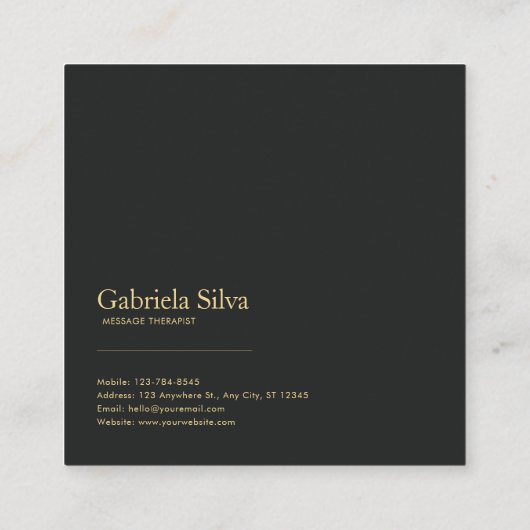 Black and Gold Floral Geometric Hydrangea スクエア名刺 (裏面)