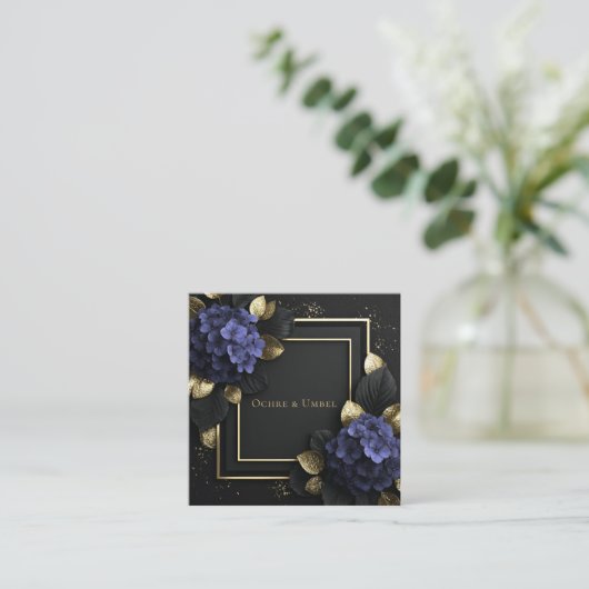 Black and Gold Floral Geometric Hydrangea スクエア名刺 (スタンド正面)
