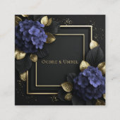 Black and Gold Floral Geometric Hydrangea スクエア名刺 (正面)