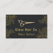 Black and Gold Floral Hair Salon Elegant Luxury 名刺 (正面)