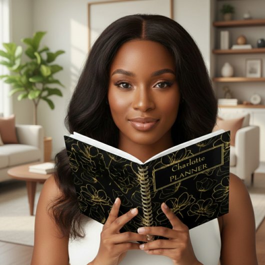 Black and Gold Floral Name プランナー手帳