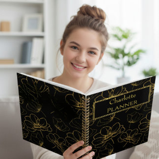 Black and Gold Floral Name プランナー手帳