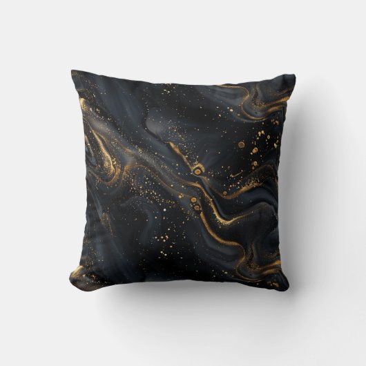 Black and Gold Fluid Marble クッション (正面)