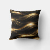 Black and Gold Fluid Wave Pattern Throw Pillow クッション (裏面)