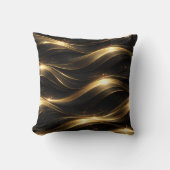 Black and Gold Fluid Wave Pattern Throw Pillow クッション (正面)