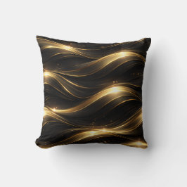 Black and Gold Fluid Wave Pattern Throw Pillow クッション