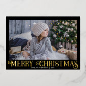 Black and Gold Foil Merry Christmasモダンの写真 箔シーズンカード (正面)