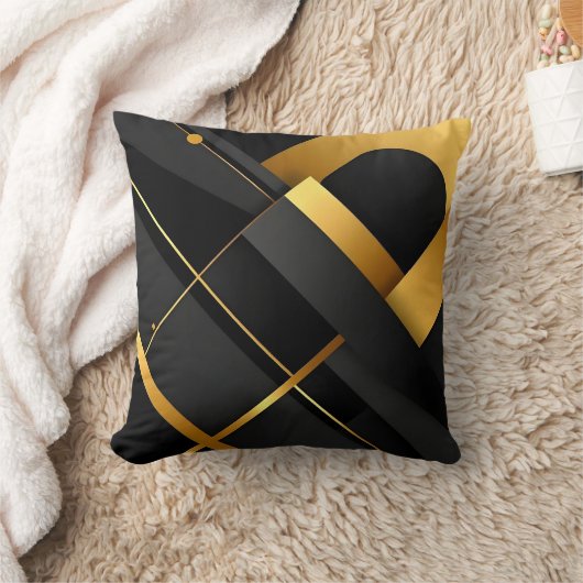 Black and Gold Geometric Art クッション (ブランケット)