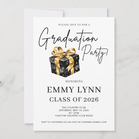 Black and Gold Gift Class of 2026 Graduation Party 招待状 (正面)