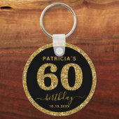 Black And Gold Glitter 60th Birthday Party Favor   キーホルダー (正面)