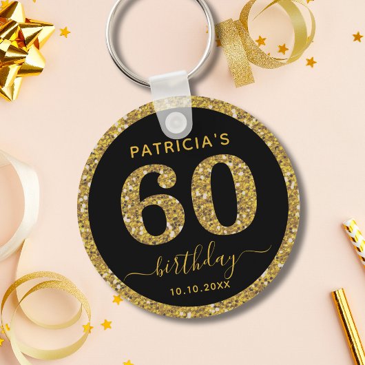 Black And Gold Glitter 60th Birthday Party Favor   キーホルダー